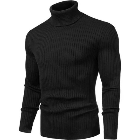 New Mens Turtleneck Sweater Slim Fit Soft Knitted, Black - Picture 2 of 7